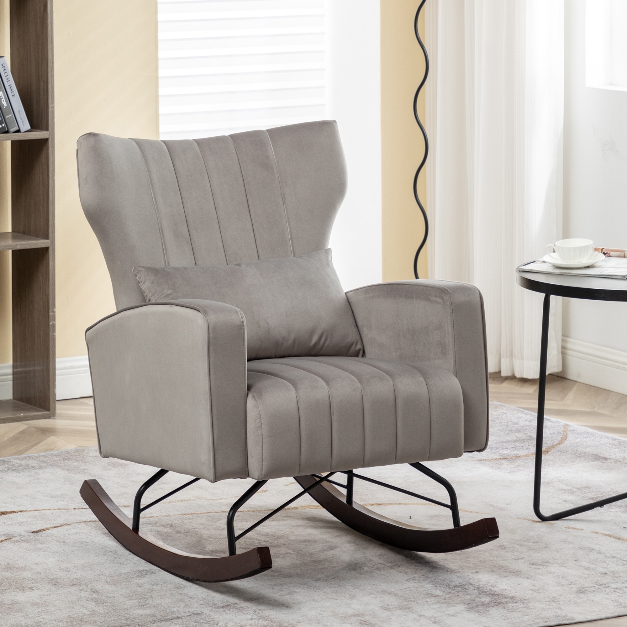 Velvet Nursery Rocking Chair Solid Metal Legs Upholstered Comfy