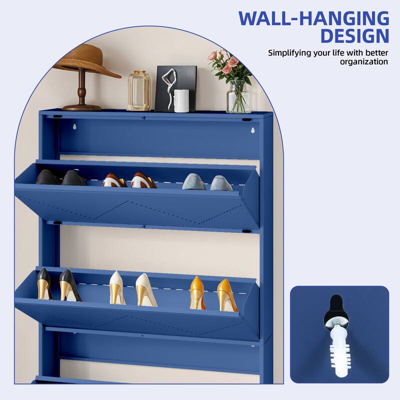 Moasis 3-Drawer Flip-Down Shoe Storage Cabinet, Wall-Mounted Metal Organizer