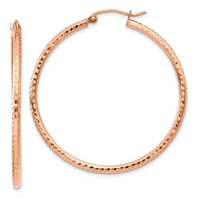 Curata 10k Rose Gold Polished Lightweight Large Diamond cut Tube Hoop Earrings - 40mm
