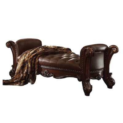 Upholstered Bedroom Bench with Button Tufted Seat in Cherry