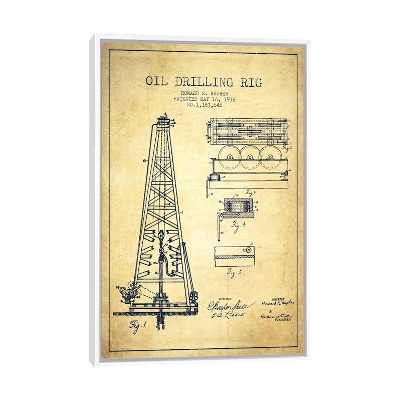 iCanvas "Oil Rig Vintage Patent Blueprint" by Aged Pixel Framed - White - 40x26