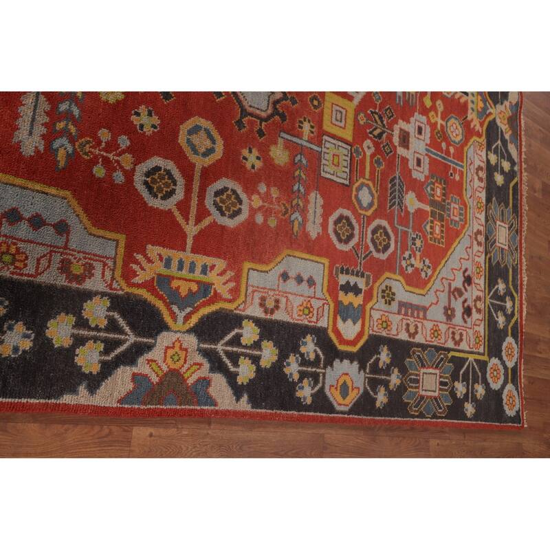 Orange Geometric Heriz Serapi Area Rug Handmade Wool Carpet - 7'11"x 9'8"