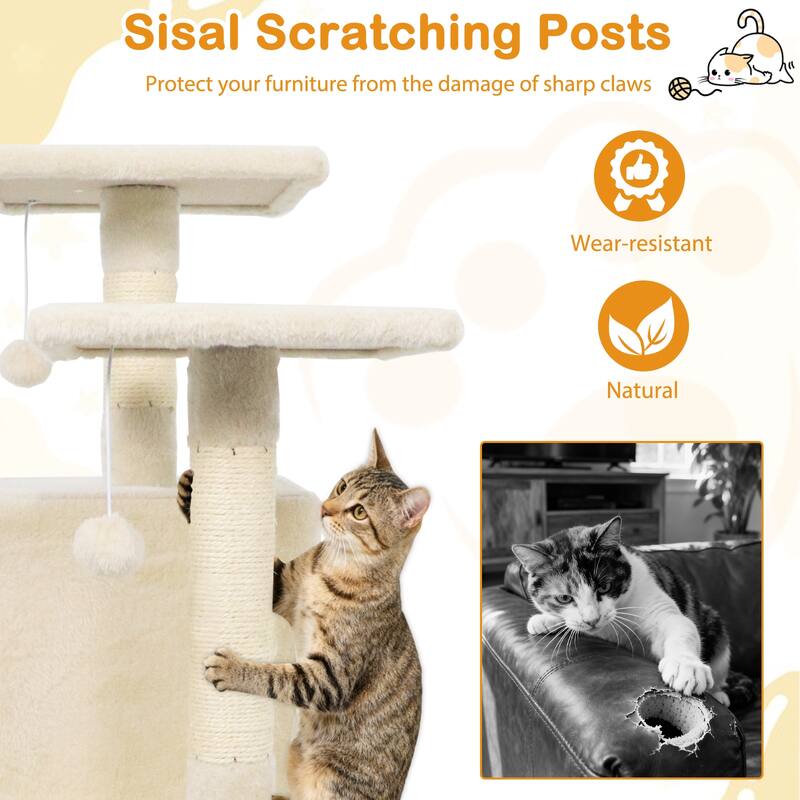 Gymax 57'' Cat Tree for Indoor Cats w/Dual Condos Hammock Sisal