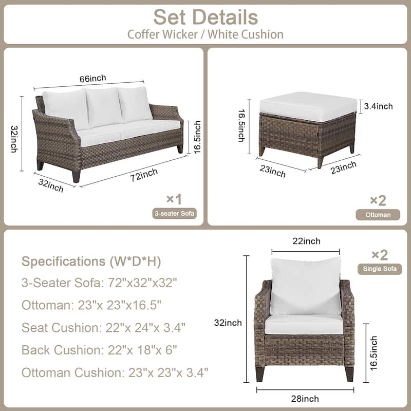 5 Piece Outdoor Patio Sofa Chair Furniture Set