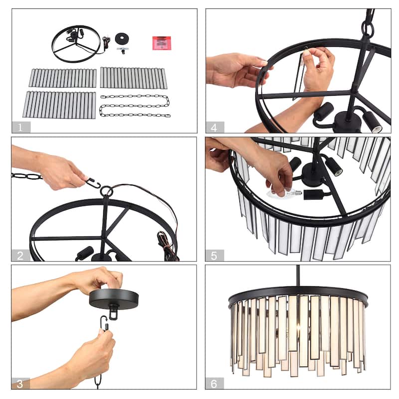 Tifany Modern 3-Light Drum Chandelier with Black White Glass for Kitchen Island Foyer - D16"* H15"
