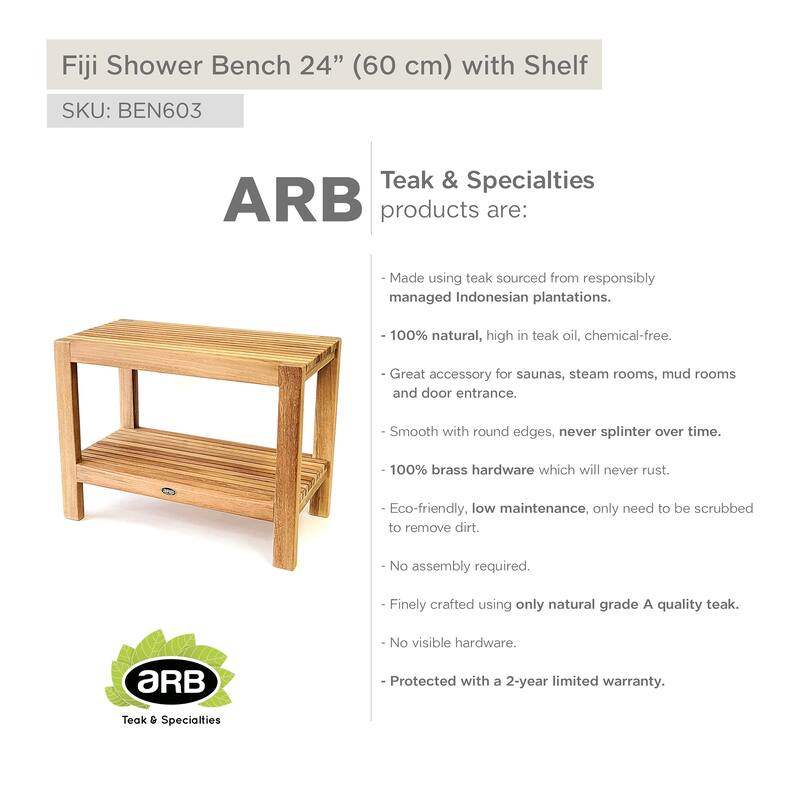 Teak Shower Bench Fiji 24" (60 cm) with Shelf