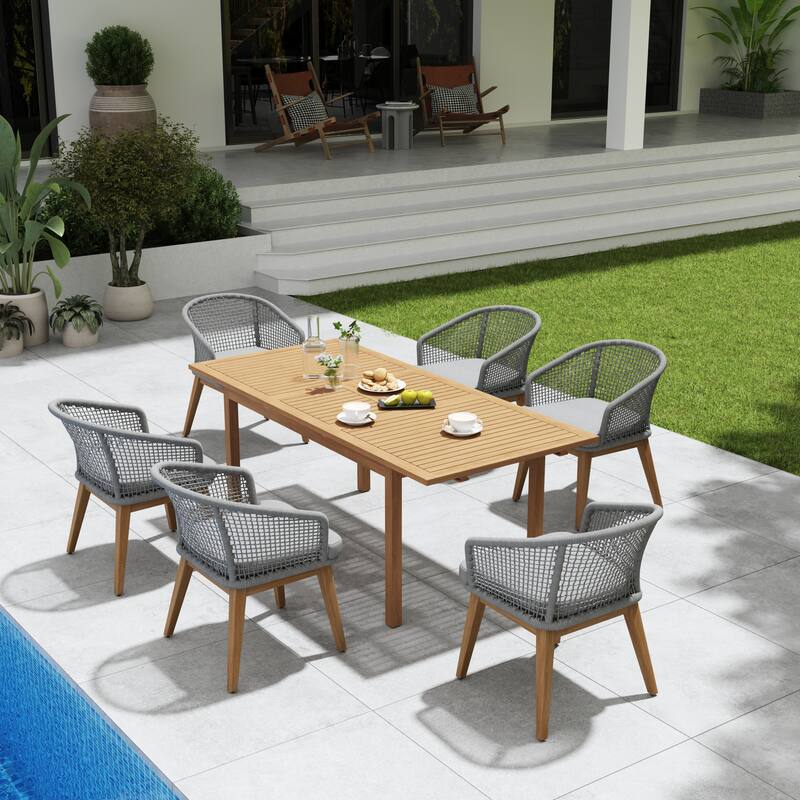 7 - Piece Outdoor Wood & Woven Rope Dining Set