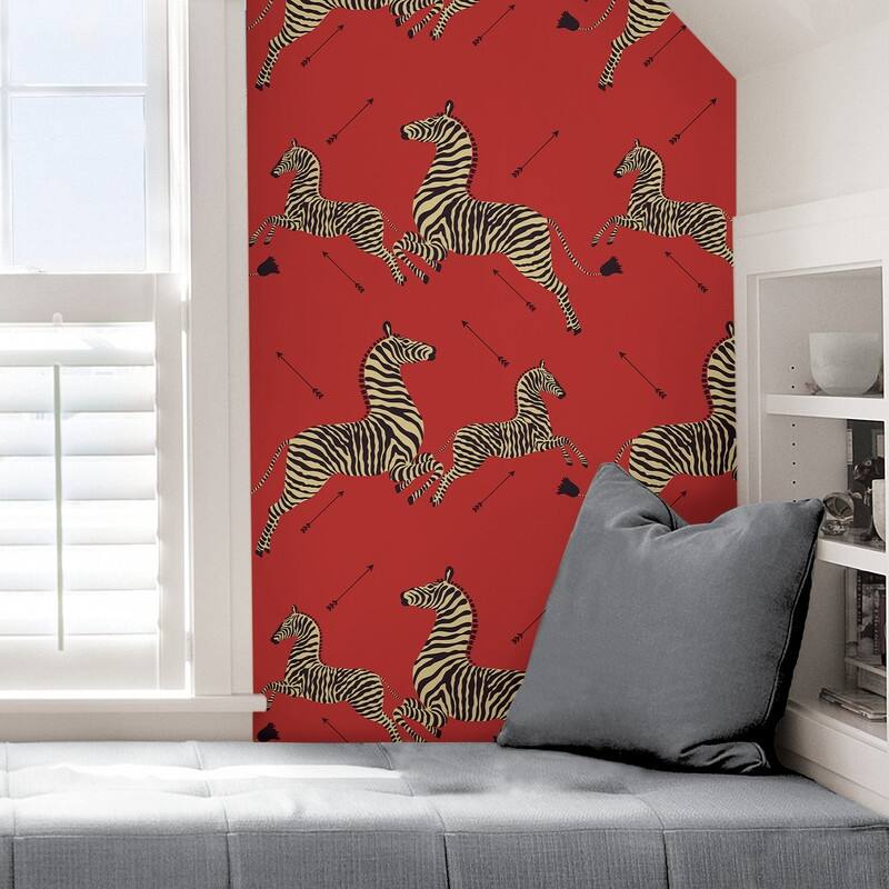 Scalamandre Masai Red Zebra Safari Self Adhesive Peel & Stick Wallpaper