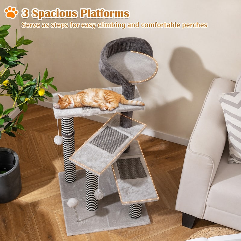 Gymax 2-in-1 Cat Tree Tower Pet Steps w/ Scratching Posts Hanging Toy