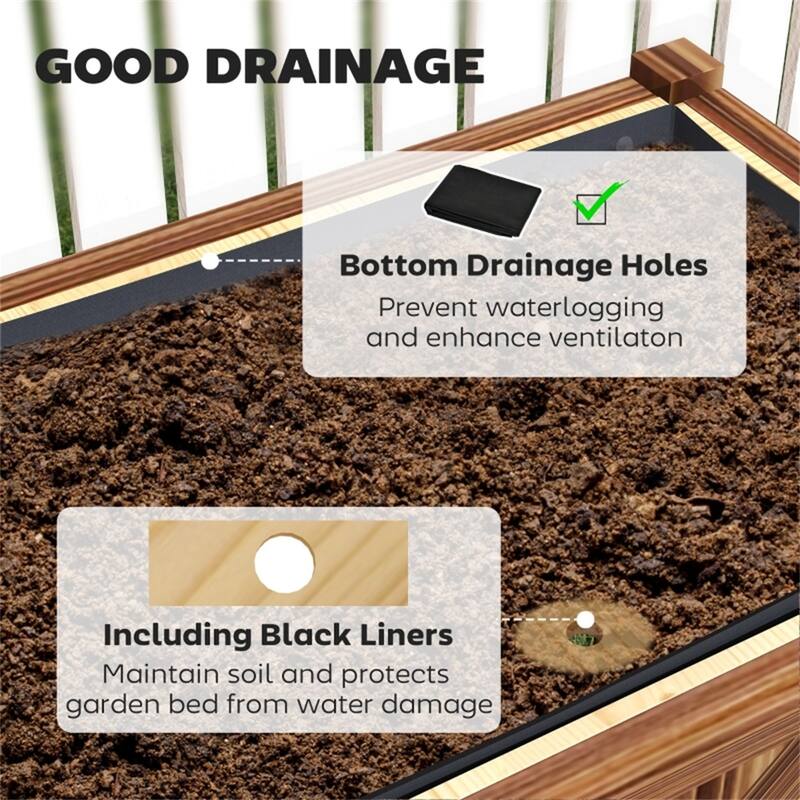 Wood 2-Tier Raised Planter with Shelf for Easy Gardening - 47.2" W x 21.7" D x 31.5" H