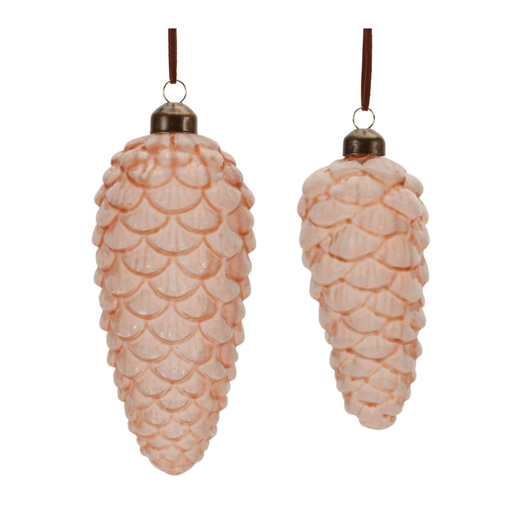 Frosted Glass Christmas Pine Cone Ornaments - 7" - Pink - 6ct