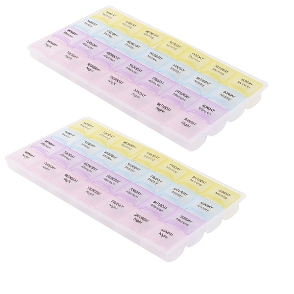 Unique Bargains Plastic Rectangle 7 Days 28 Compartments Medicine Pill Box Colorful 2 Pcs