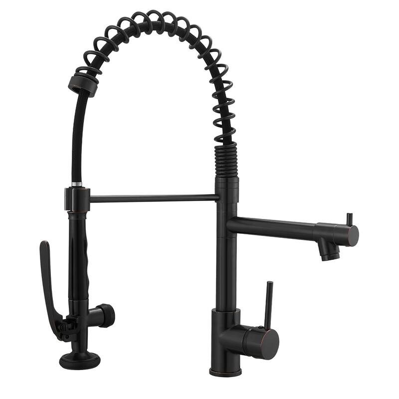 Single Handle Double-Spout High Arc Pull Down Kitchen Sink Faucet