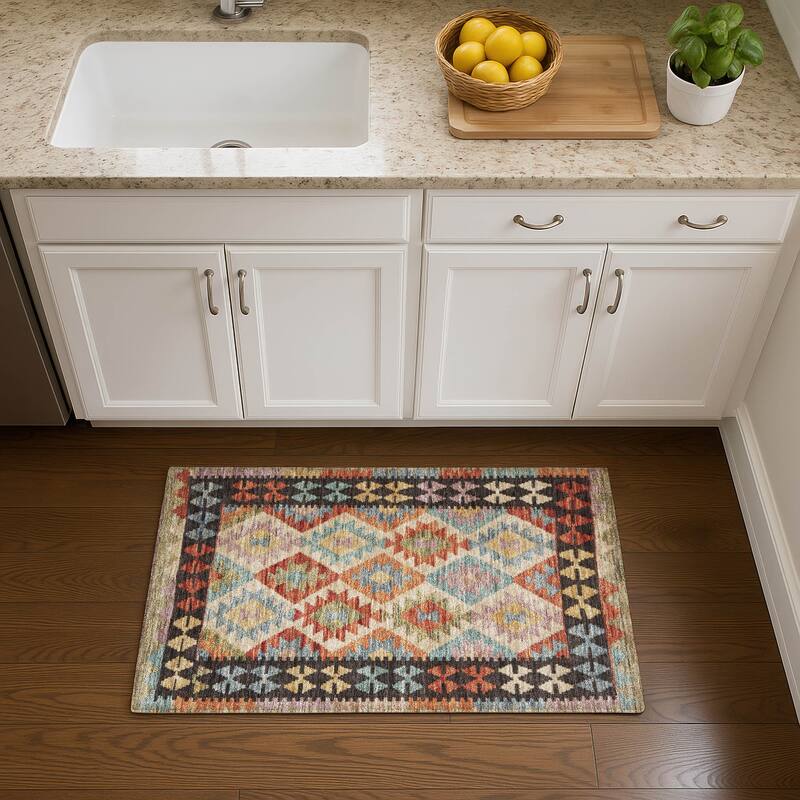 Premium Washable Super Soft Traditional Global Mayfield Rug - Paprika - 1'8" x 2'6"