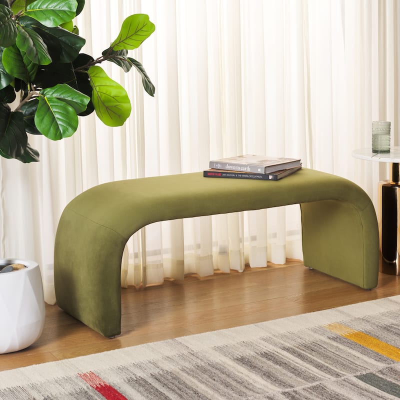 SAFAVIEH Margarett Modern Minimalist Glam Bench - 45" W x 18" D x 19" H - 45"W x 18"D x 19"H - Olive