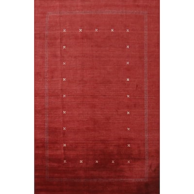 Hand Knotted Oriental 100% Wool Carpet Tribal Tribal Red Gabbeh Area Rug - 9' 9'' X 6' 9''