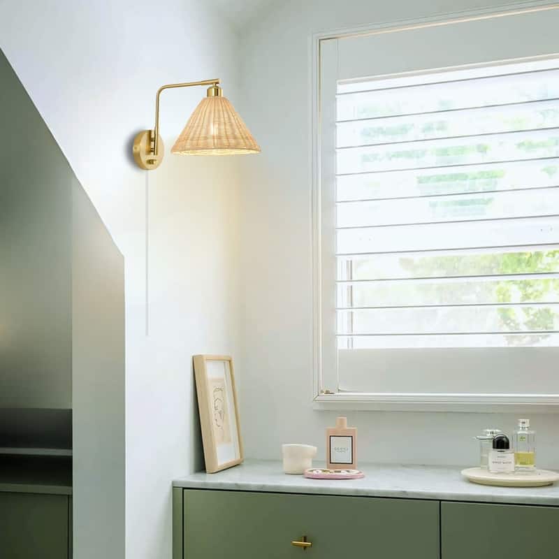 2 Pack plug in wall lamp gold wall sconce metal wall lighting