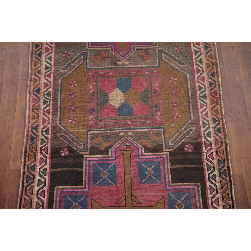 Ardebil Persian Vintage Runner Rug Handmade Wool Carpet - 3'7" x 13'4"