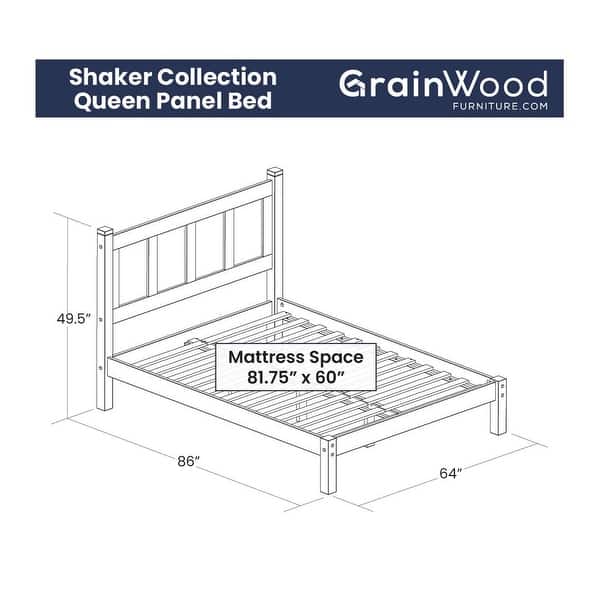 dimension image slide 16 of 17, Grain Wood Furniture Shaker Solid Wood Panel Platform Bed