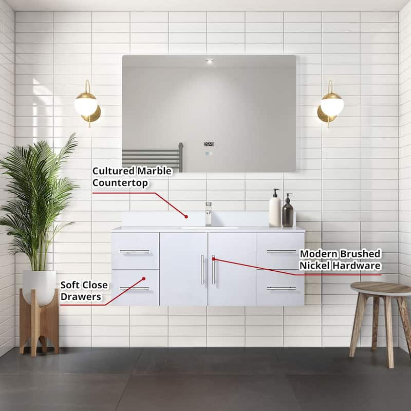 Geneva 48 in. W x 22 in. D Dark Grey Bath Vanity and Cultured Marble Top