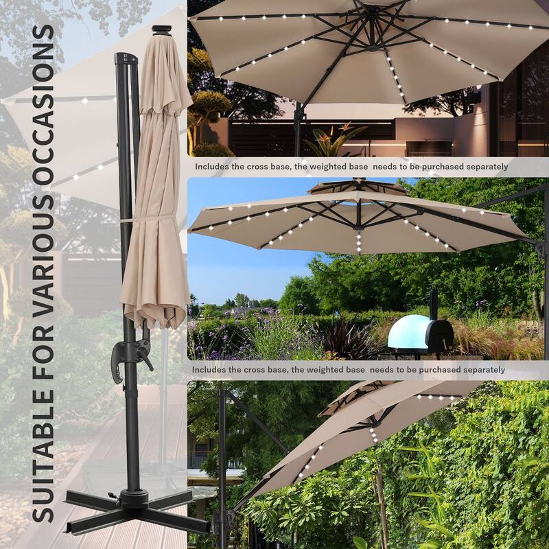 Ainfox 10ft Patio Umbrella with Lights 3-Tier Octagonal Outdoor Solar Umbrella (No Base)
