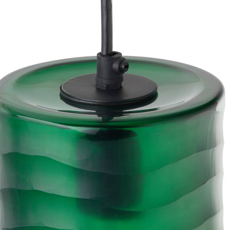 Sydney River of Goods Black Metal and Green Hand Blown Glass 5-Inch Pendant Light with Adjustable Hanging Cord - 5" x 5" x 62"