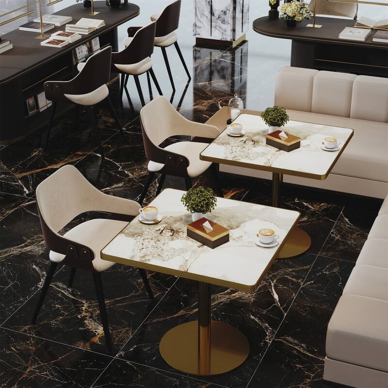 Modern Dinning Table Bistro Tulip Table with Faux Marble Top & Metal Frame Diameter