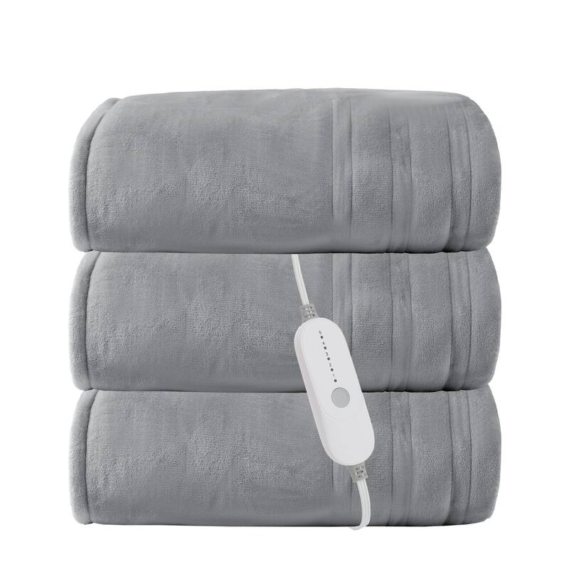 Reversible Flannel and Sherpa Electric Heated Blanket with Adjustable Heat and Auto Shut-Off