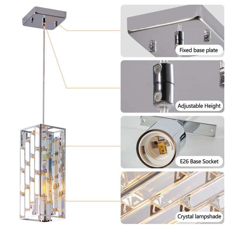 3-Pack Modern Crystal Pendant Lights – 4" Adjustable Hanging Lamps with Prism Design for Kitchen Island, Dining Room.