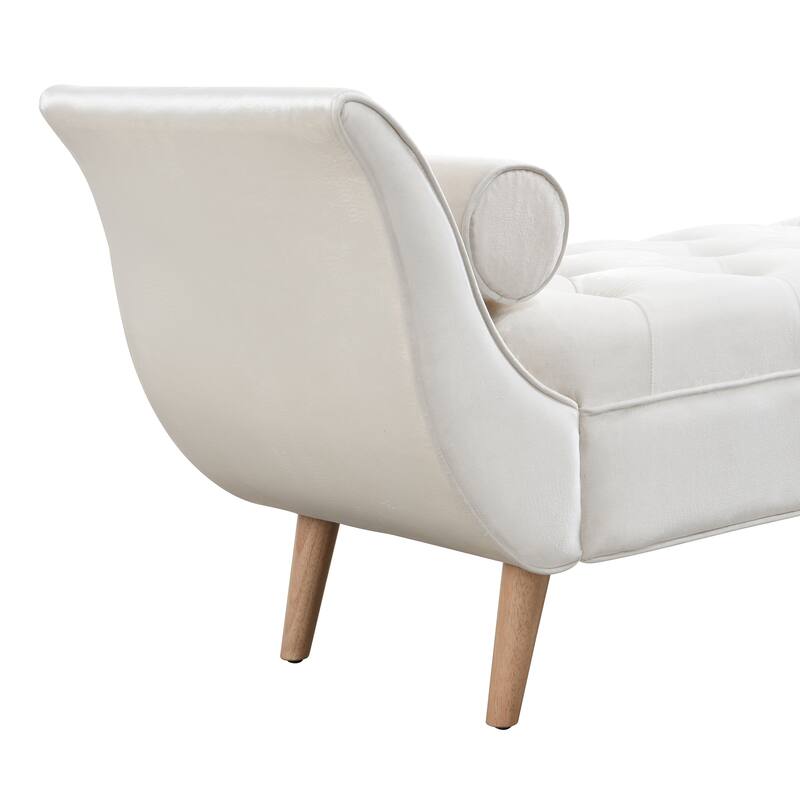 Dusty Teal Button-Tufted Ottoman Bench - Large Upholstered Foot Rest with Legs & Rolled Arms