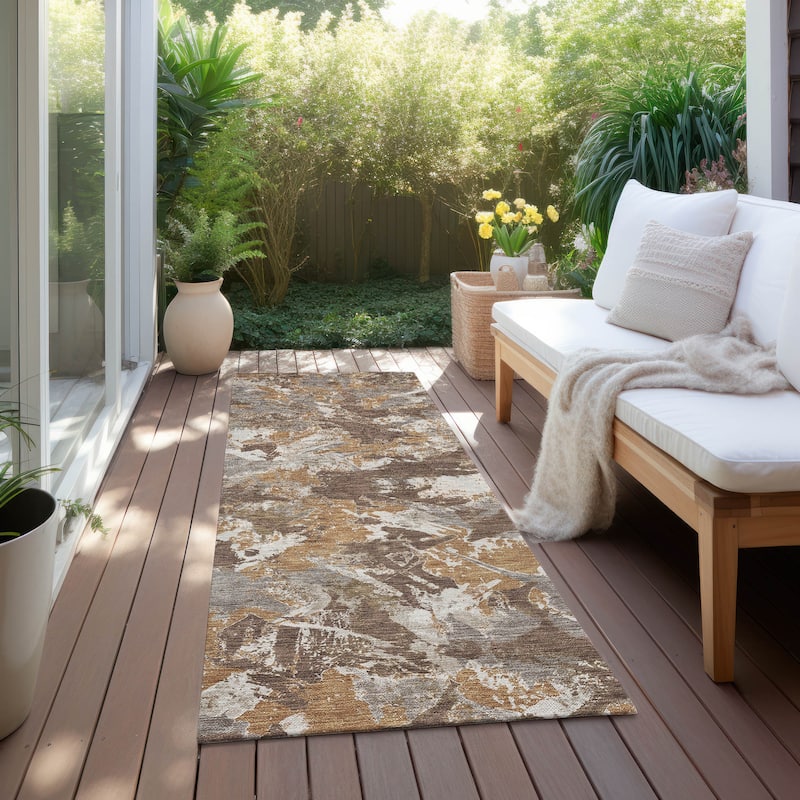 Machine Washable Indoor/ Outdoor Chantille Abstract Contemporary Rug - Brown - 2'3" x 7'6"