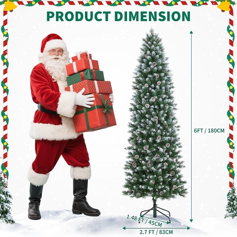 Prelit Pencil Snow Flocked Spruce Artificial Christmas Tree1