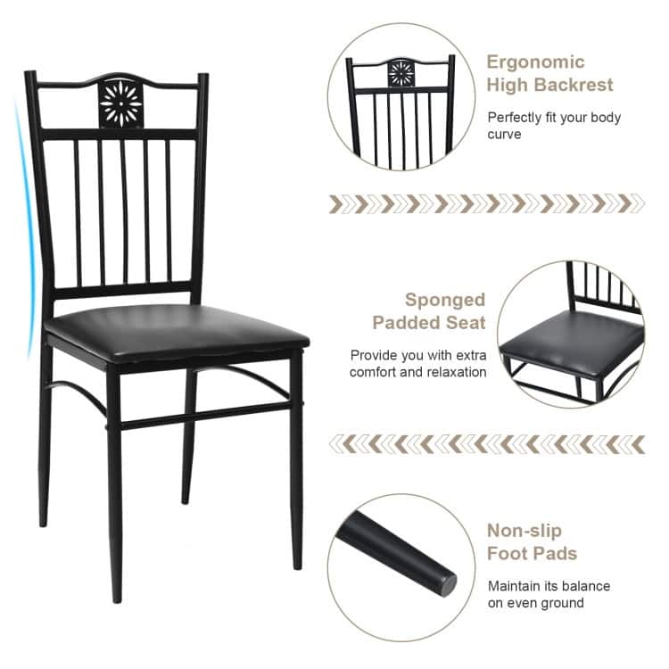 5 pcs Dining Set Wood Metal Table and 4 Chairs with Cushions