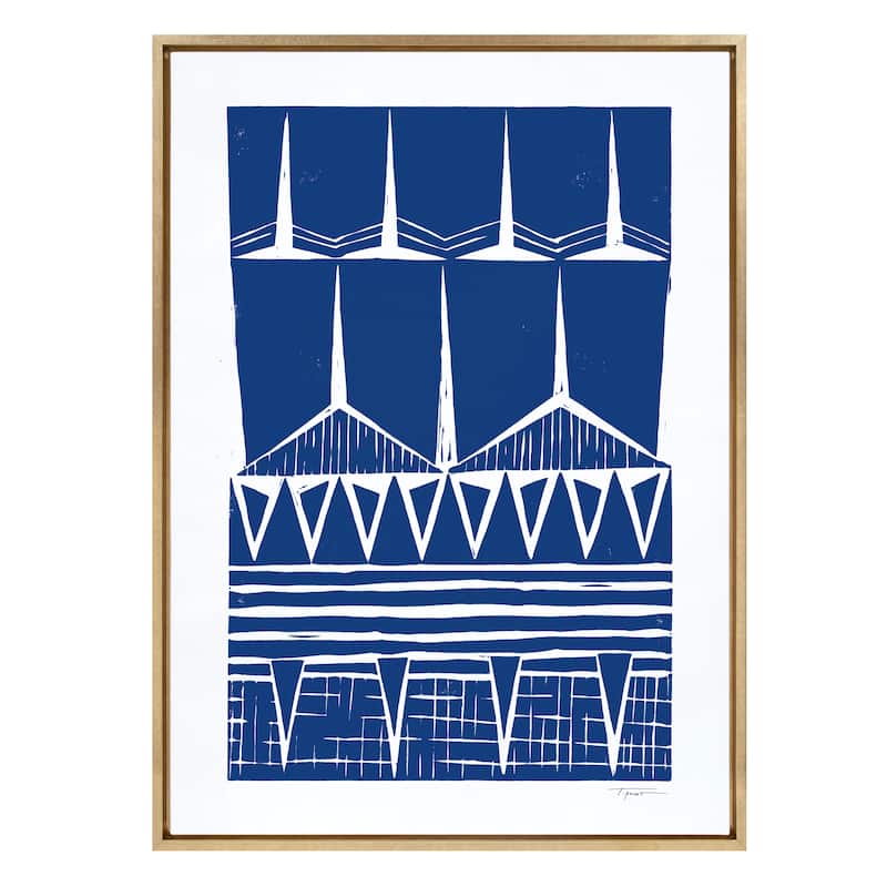 Kate and Laurel Sylvie Tribal Indigo Framed Canvas by Statement Goods - 28x38 - Plastic - Gold
