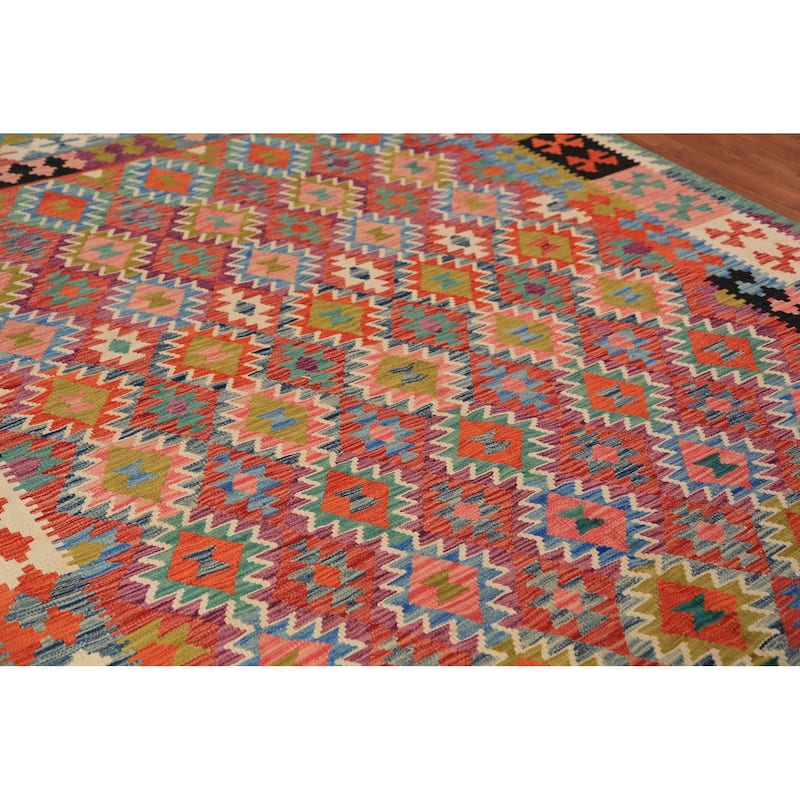 South Western Style Kilim Oriental Rug Flatweave Wool Carpet - 7'11"x 9'10"