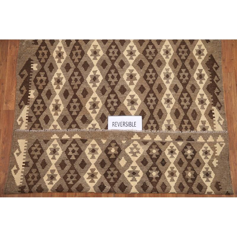 Hand Woven Oriental 100% Wool Carpet Southwestern All-Over Brown Kilim Area Rug - 6' 5'' X 5' 2''