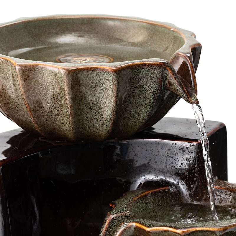 Glitzhome 27"H/35"H 3-Tier or 4-Tier Embossed Pattern LED Ceramic Pots Fountain