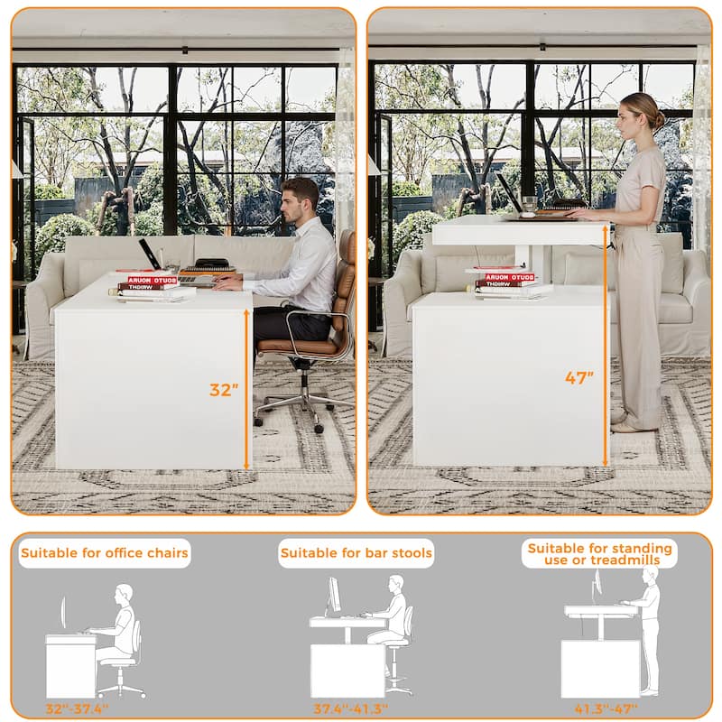 Electric Adjustable Standing Desk Table, 110" Large Height Adjustable Work Table with Storage