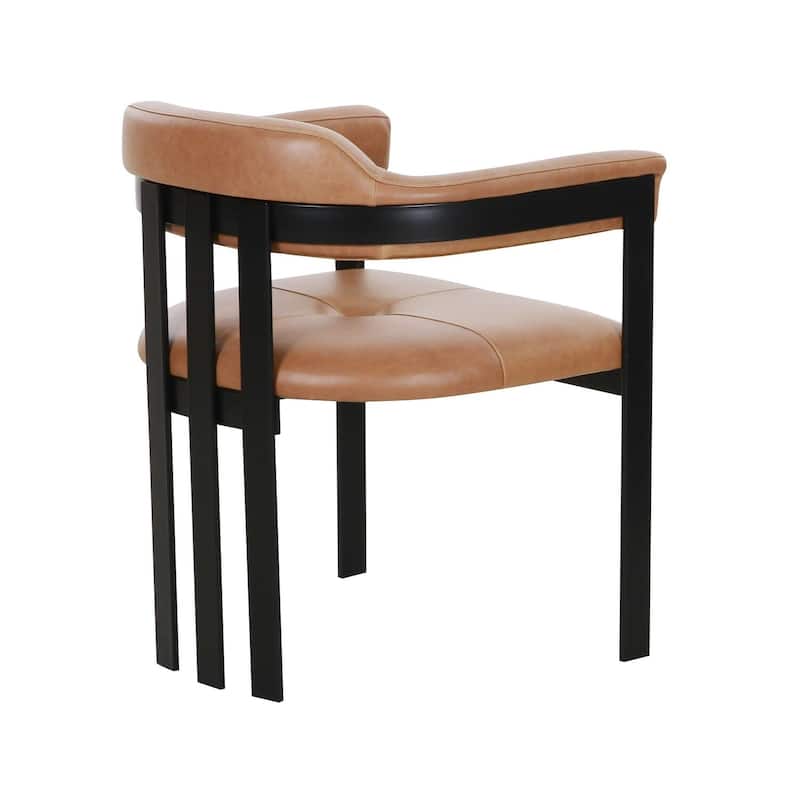 Black/Camel Brown Leather Upholstered Metal Frame Dining Chair, Sturdy Dining Chair for Dining Rooms - 21.75
