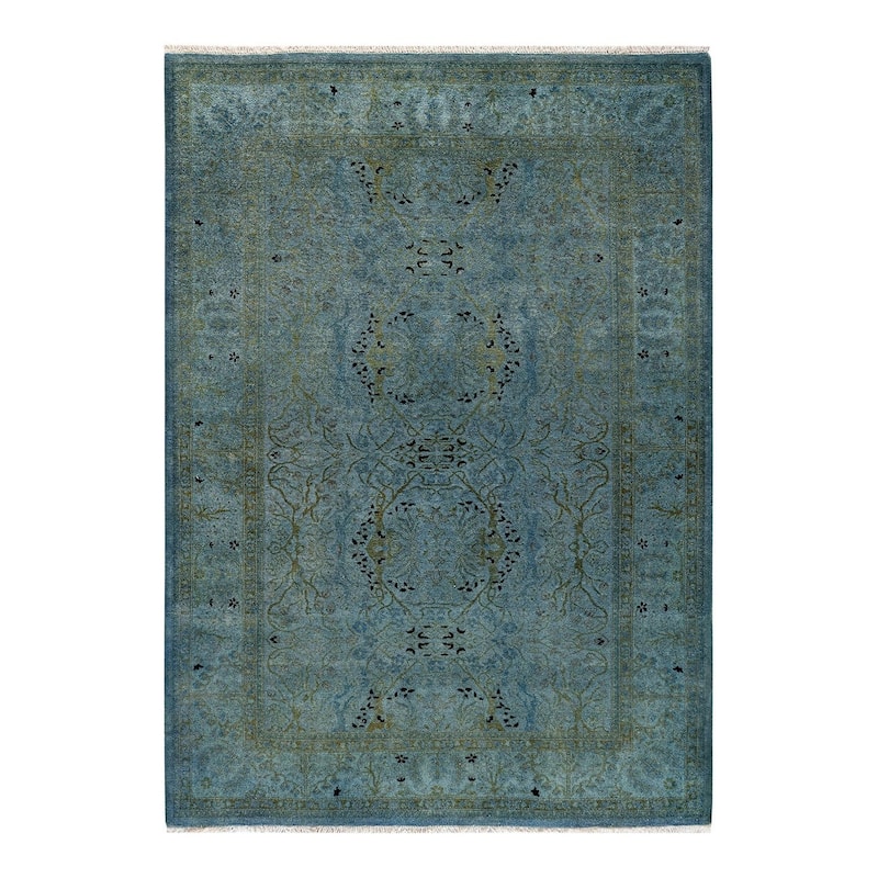 Overton Hand Knotted Wool Vintage Inspired Modern Contemporary Overdyed Gray Round Area Rug - 4' 3" x 6' 0"
