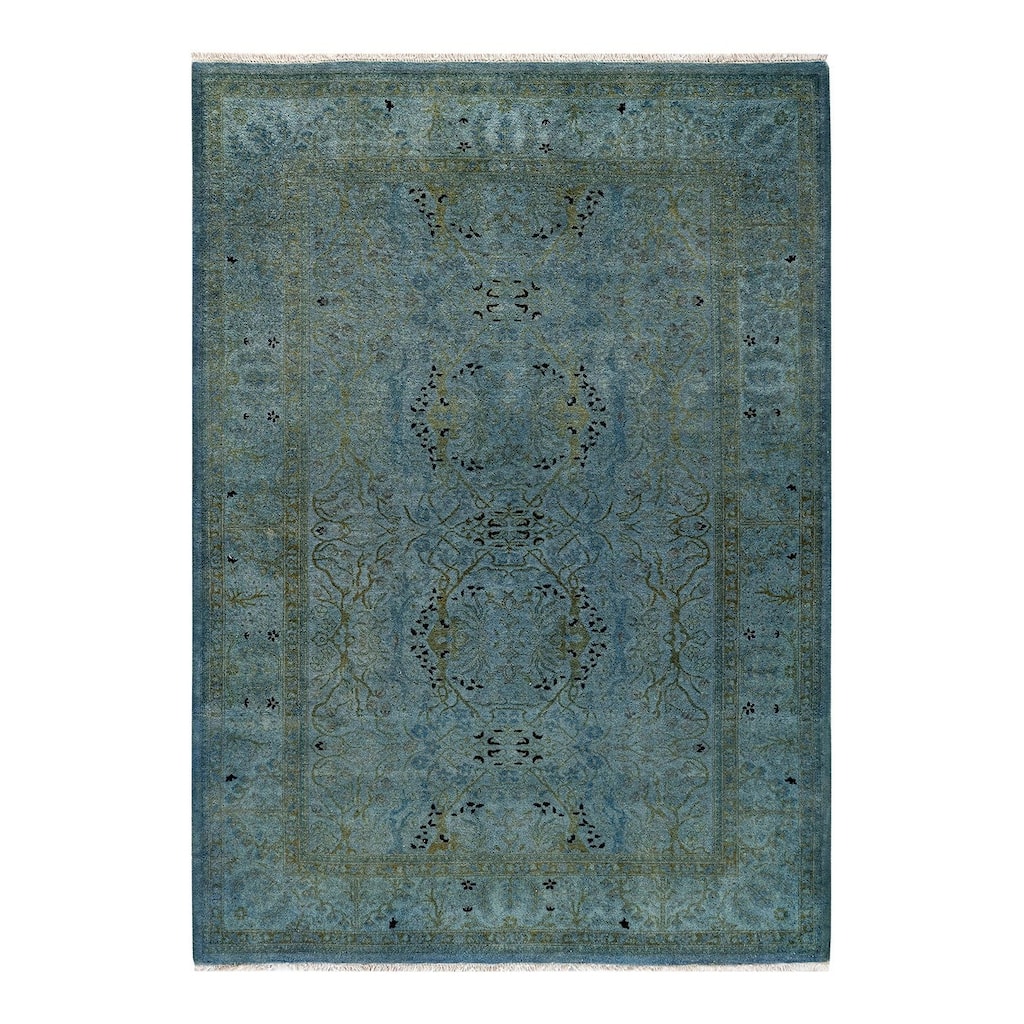 Overton Hand Knotted Wool Vintage Inspired Modern Contemporary Overdyed Gray Round Area Rug - 4' 3" x 6' 0"