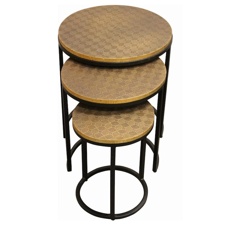 HomeRoots Set Of Three 19" Black And Brass Round Nested Tables - 18