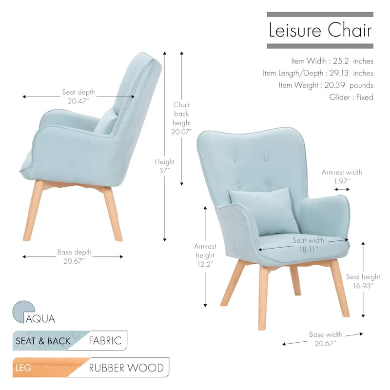 Porthos Home Panya Fabric Accent Chair with Pillow, Rubberwood Legs