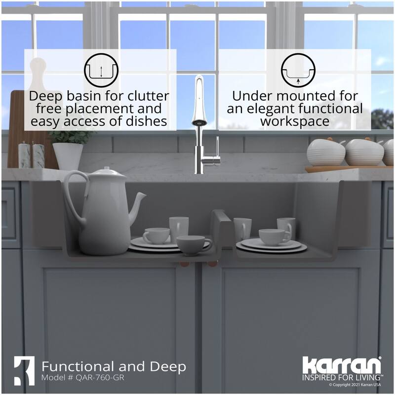 Karran USA QAR-760-PK1 Quartz QAR 34" Farmhouse Double Basin Quartz