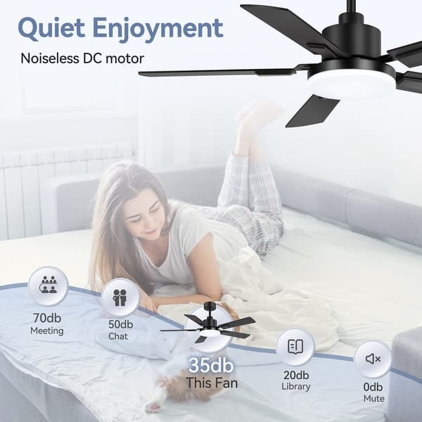 dimension image slide 2 of 3, 48"/52"/60"/72" Modern Black LED Ceiling Fan with Light Remote (3/5/6/8/12 Reversible Blades)