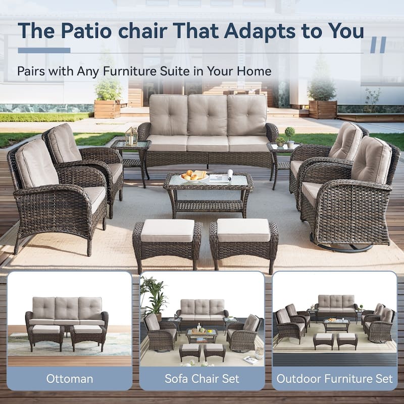 Gymojoy Versatile Outdoor Wicker Ottomans with Soft Cushions