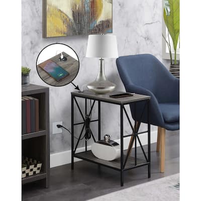 Chairside End Table with Charging Station and Shelf, Two USB Ports, Stylish Crisscross Frame Accent Table for Bedroom Décor - 12