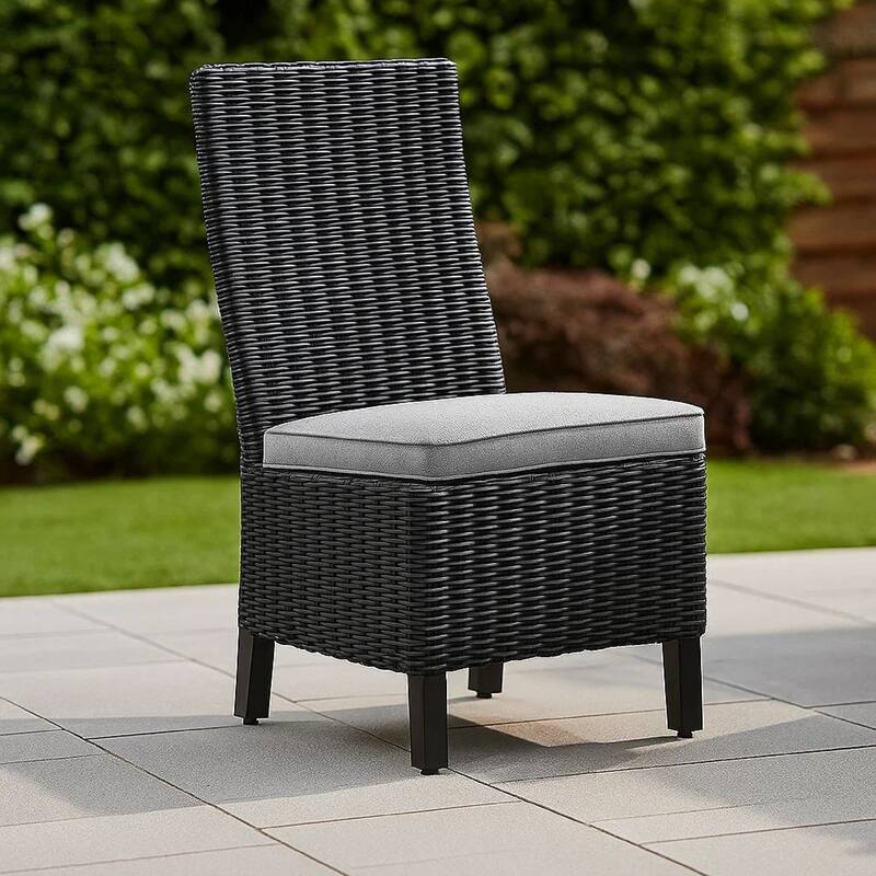 Tira Indoor Outdoor Side Chair Set of 2, Black Wicker, Gray Nuvella