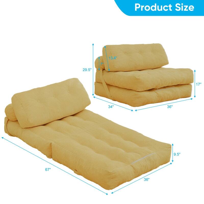 Mixoy W32''/W50'' Corded Velvet Fabric Folding Floor Lazy Futon Sofa Bed