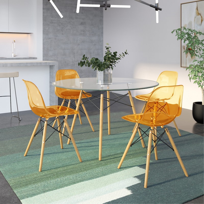 Cresco Acrylic Dining Chair in Solid Beech Wood Legs Banquet Side Chair (Set of 4) for Indoor and Outdoor - 32" Height